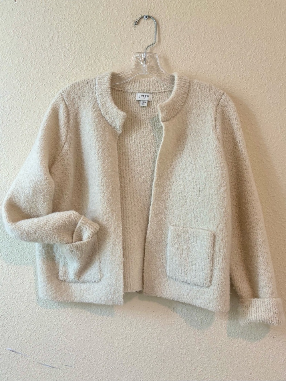 J. Crew Cream Teddy Bouclé Open-Front Jacket, Size XXS